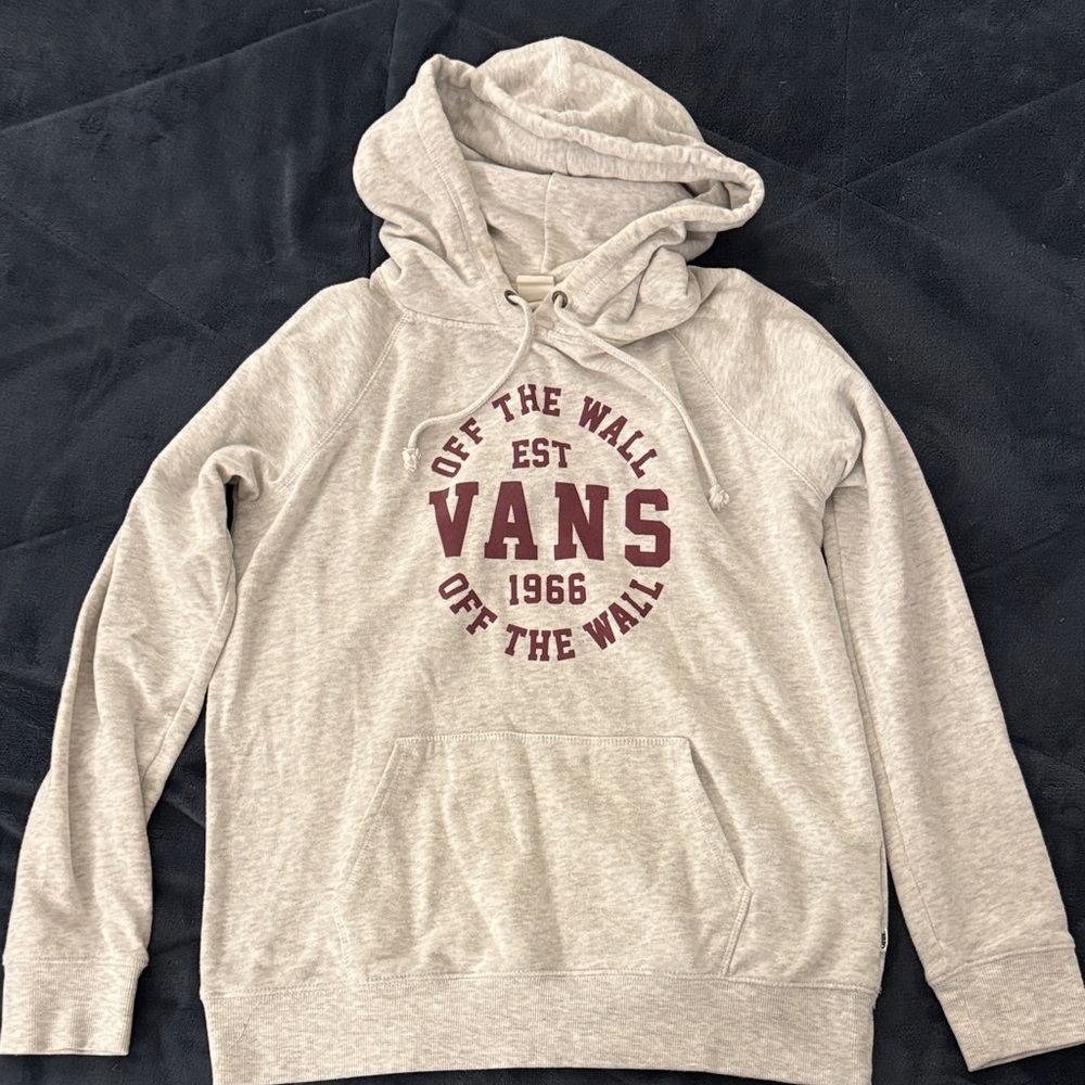 Vans Light Gray Hoodie with Burgundy Print